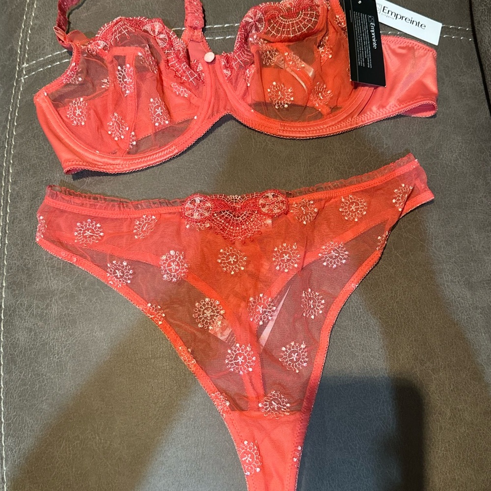 Empreinte Orange Lace Lingerie Set